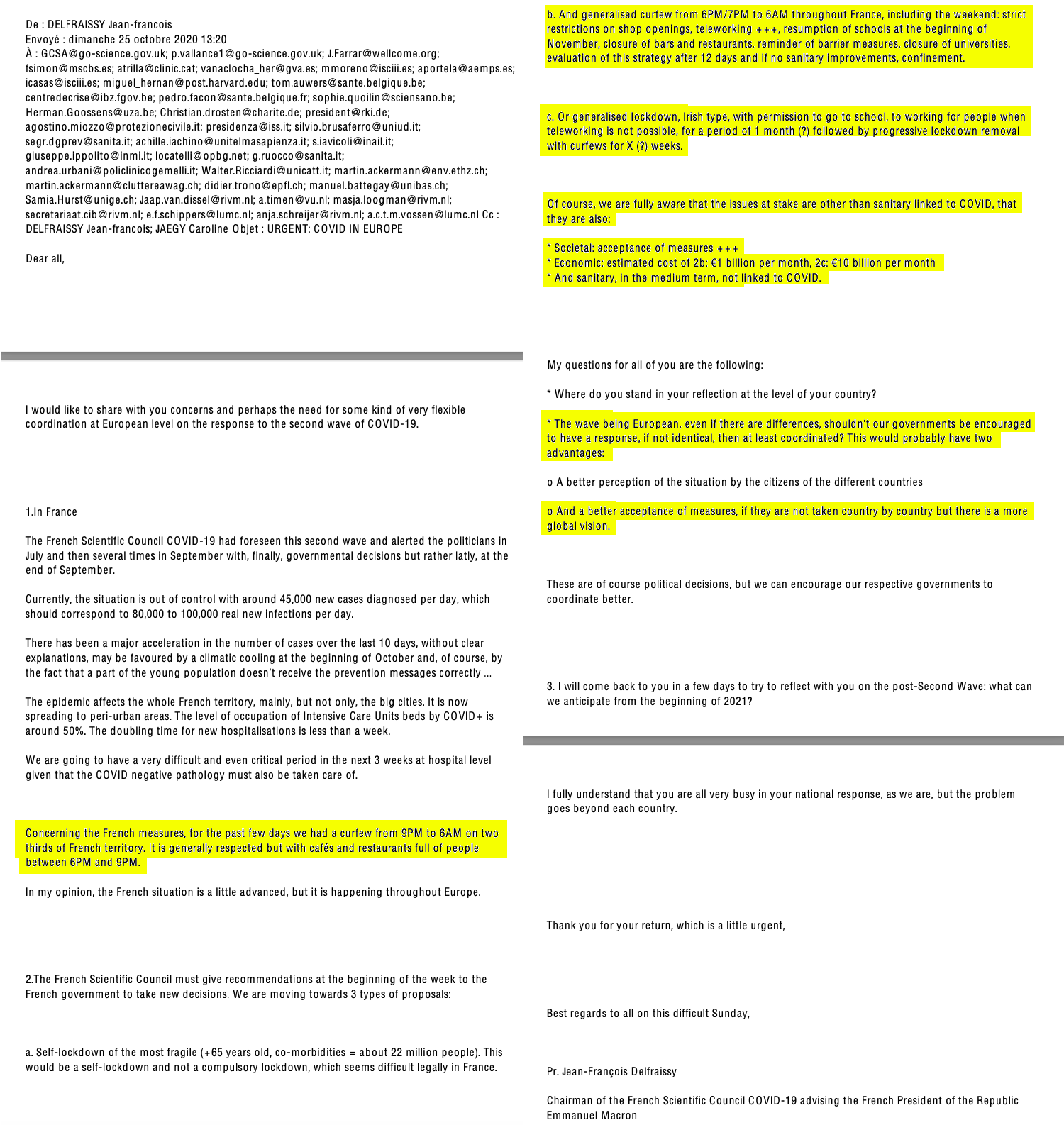 E-mail van Emmanuel Macrons COVID-19-adviseur in de RKI e-mails, 25 oktober 2020.