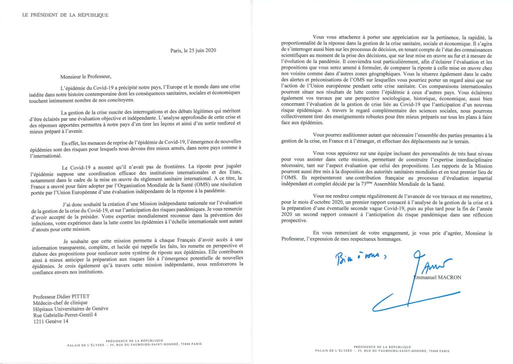 Brief ondertekend door de Franse president Emmanuel Macron in de RKI-onthulling. 25.06.2020