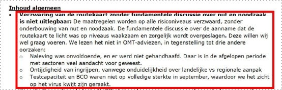 Afbeelding 1: troikanotitie 1 december 2020, passage over nut en noodzaak